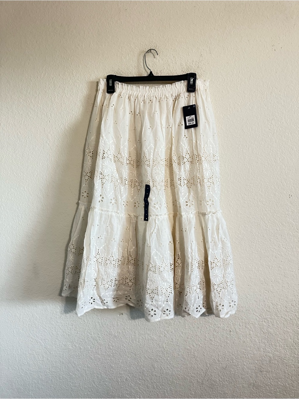 Lucky Brand NWT Festival Lace Eyelet Maxi Skirt Ivory Long BoHo Cottagecore Sz M